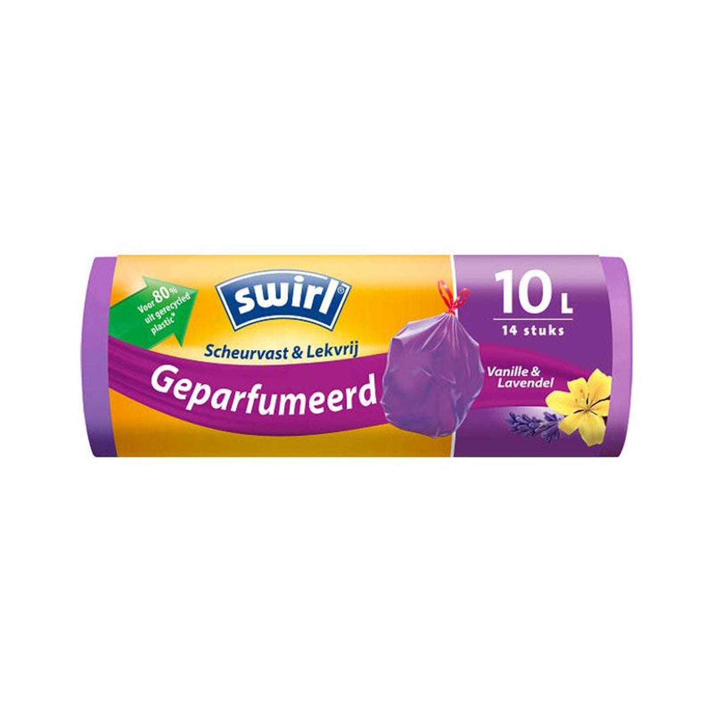 Bolsas de cubo de pedal de remolino con banda de draft perfumada vainilla-davender 10l 14 piezas