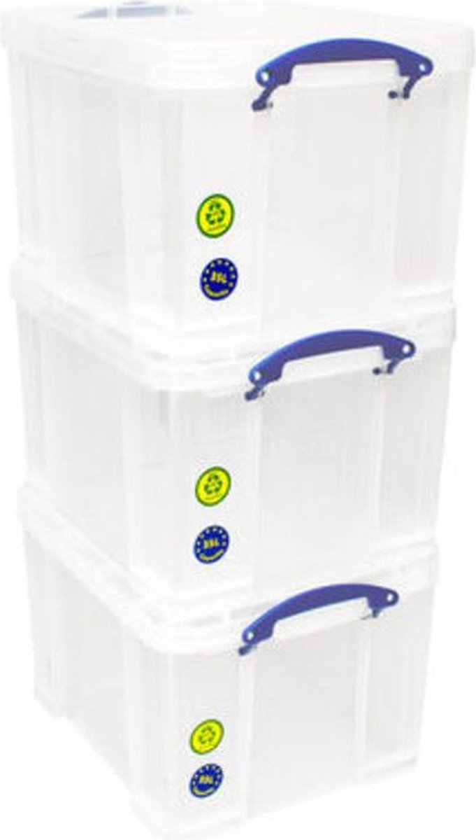 Caja de almacenamiento realmente útil 35 litros paquete de 3 cajas 480x390x310mm transparente..