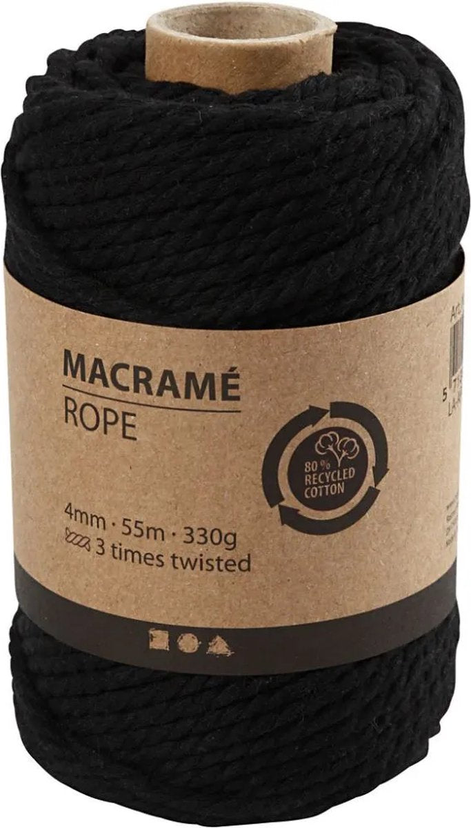 Creative Company Macrame Cord Black, 55m