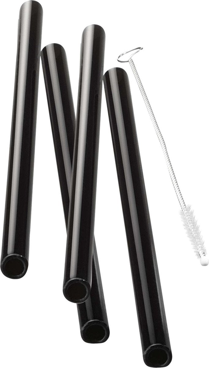 Cannucce di vetro Gefu Future nere – 18 cm – set da 4 – inclusa spazzola per la pulizia