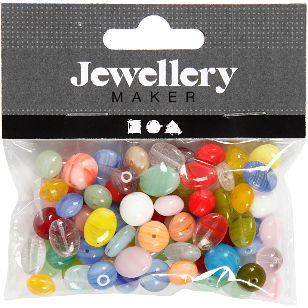 Creativ Company Glass Beads Diverse Round, Oval, Circle, 60 gramos