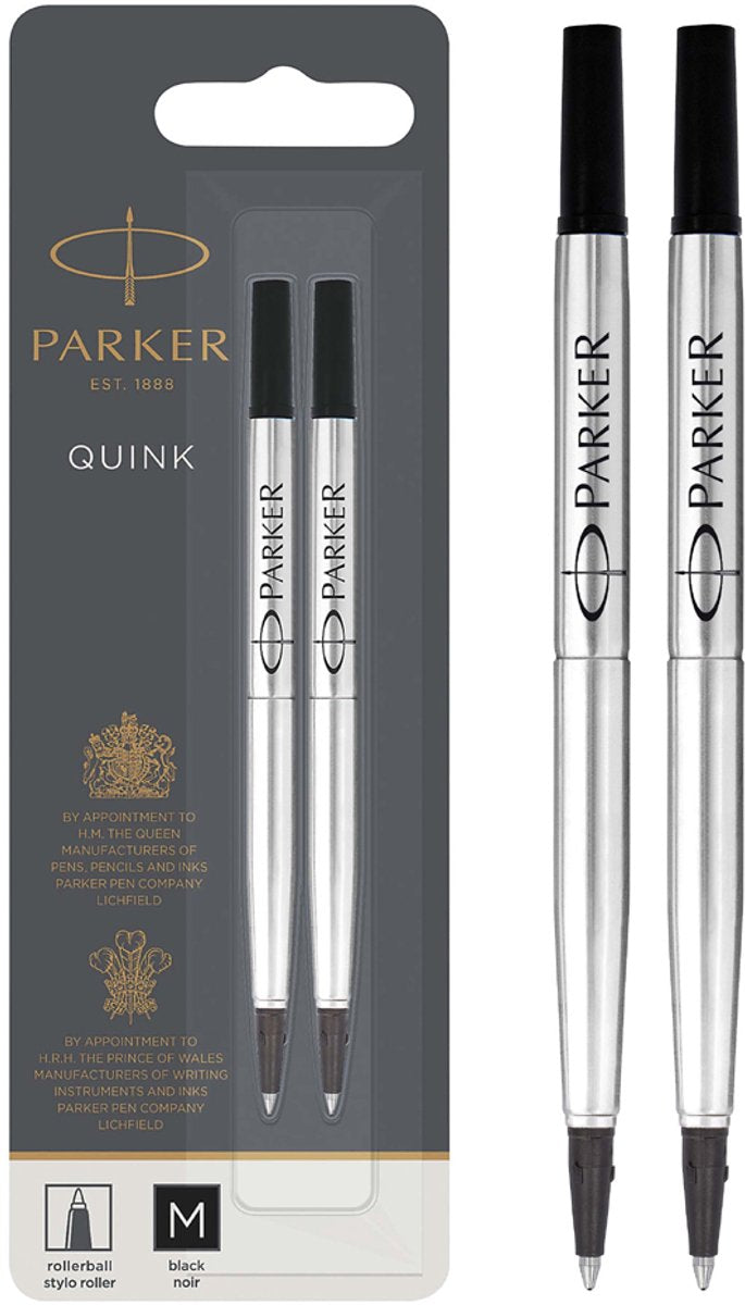 Ricarica d'inchiostro Parker per penna roller | inchiostro nero quink | 2 pezzi