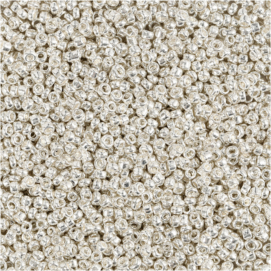 Perline Creativ Company, d 1,7 mm, misura 15 0, misura del buco 0,5-0,8 mm, metallo argentato, 25 gr 1 scatola