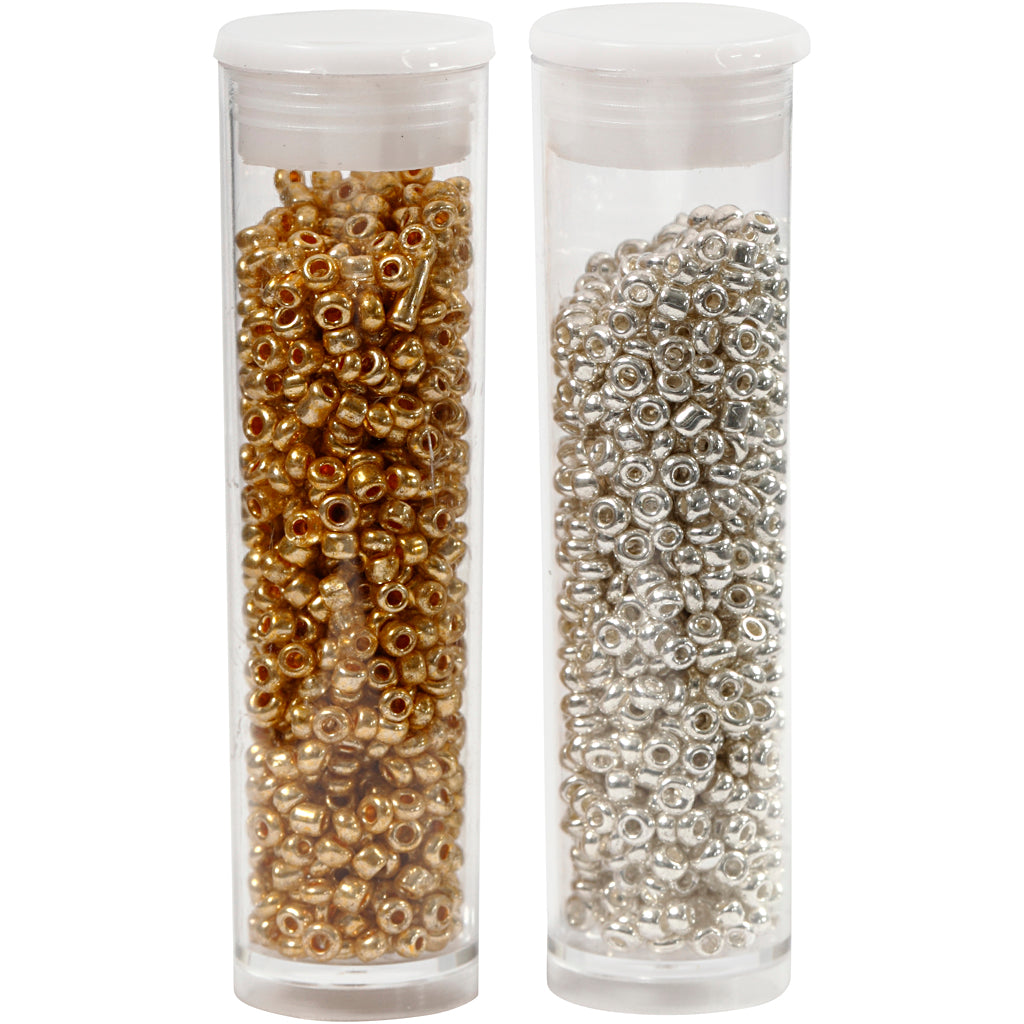 Rocallas Creativ Company, d 1,7 mm, tamaño 15 0, medida agujero 0,5-0,8 mm, oro, plata, 2x7 g 1 caja