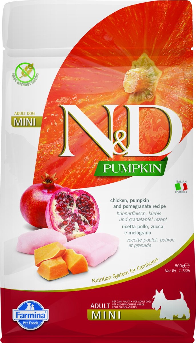 N d cibo per cani zucca pollo piccolo largo 800 gr.
