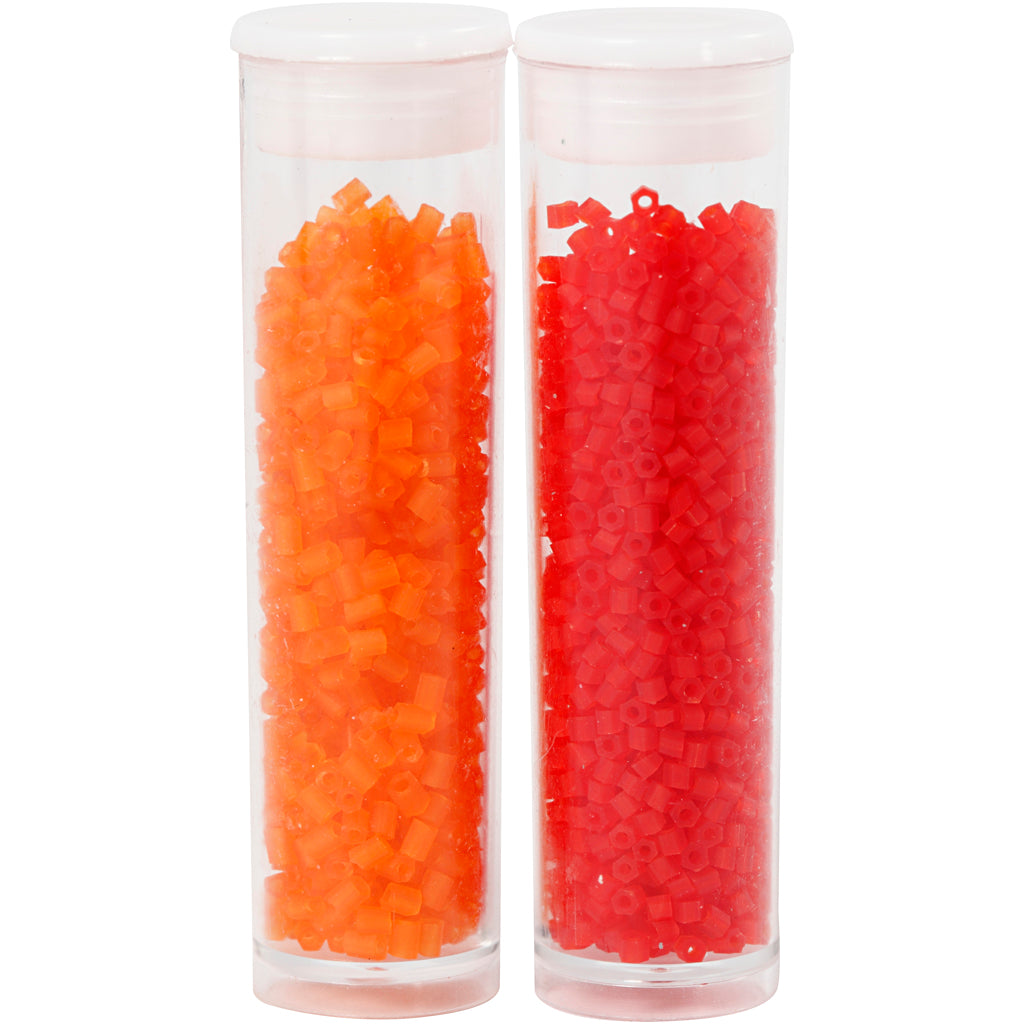 Rocallas Creativ Company 2 cortes, d 1,7 mm, tamaño 15 0, medida agujero 0,5 mm, naranja transparente, rojo transparente, 2x7 g 1 caja