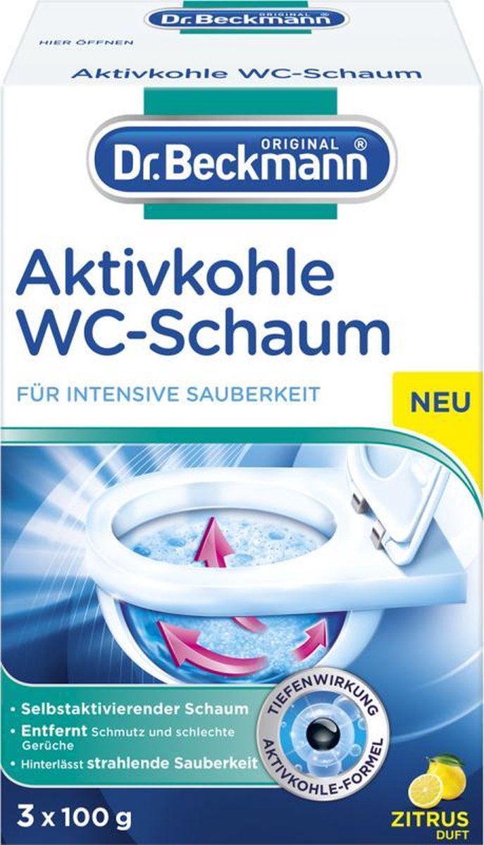 Dr. Beckmann detergente per WC con carbone attivo - per WC - pulisce a fondo - 3 x 100 g