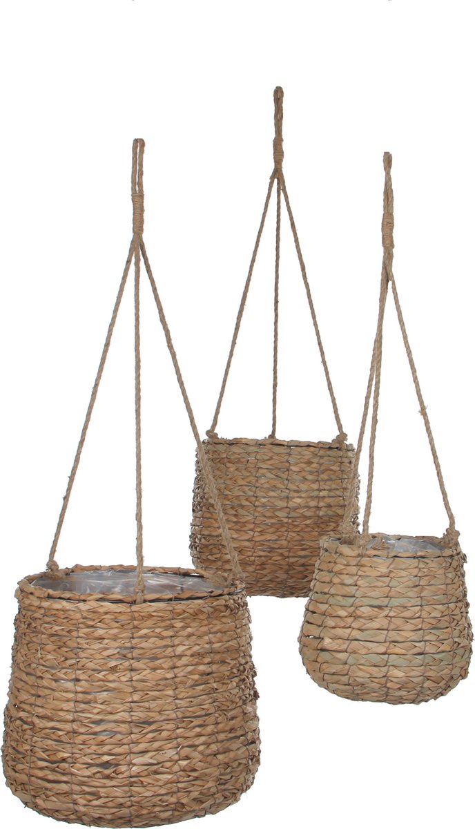 Maceta colgante Avalon de decoración de mica - juego de 3 - h90 x ø30 cm - algas marinas - marrón claro