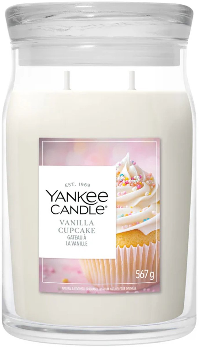 Yankee Candle - vela perfumada en tarro grande con cupcake de vainilla - 90 horas de combustión - dos mechas