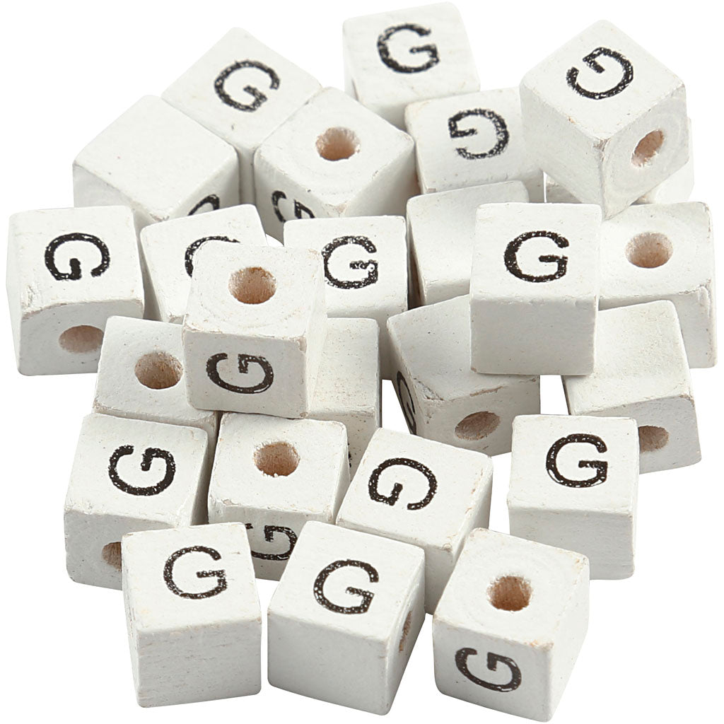Perline con lettera aziendale Creativ, g, misura 8x8 mm, misura buco 3 mm, bianco, 25 pezzi 1 scatola