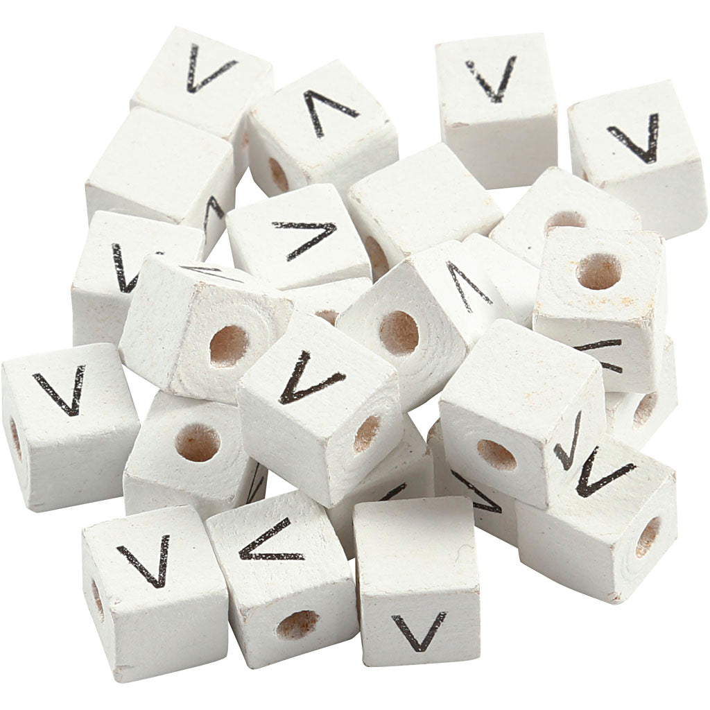 Perline con lettera aziendale Creativ, v, misura 8x8 mm, misura buco 3 mm, bianco, 25 pezzi 1 scatola