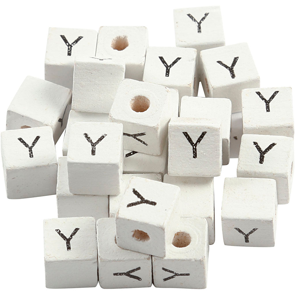 Perline con lettera aziendale Creativ, y, misura 8x8 mm, misura buco 3 mm, bianco, 25 pezzi 1 scatola