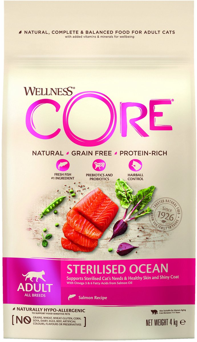 Salmone sterilizzato per gatti Wellness Core senza cereali - cibo per gatti - 4 kg