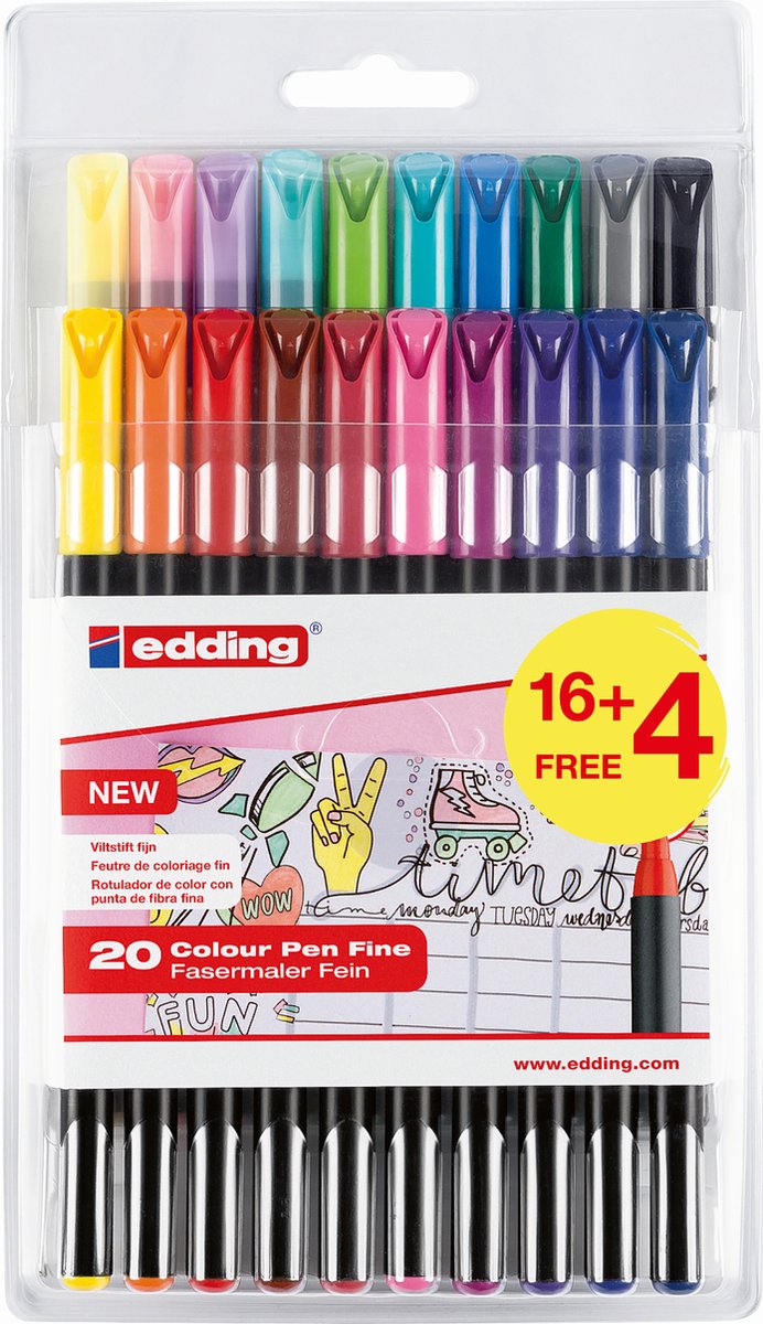 Pennarelli Edding e-1200-20s, set da 20, modello 1200, colori: 1-12, 14, 17, 19, 20, 58, 83, 87, 88