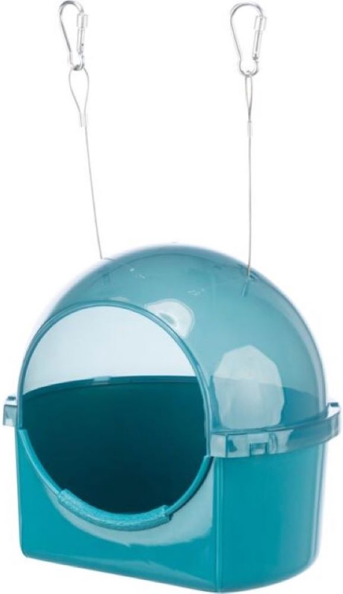 Trixie casetta da bagno rotonda blu - vasca per uccelli con ganci di sicurezza - 20x17,5x20 cm
