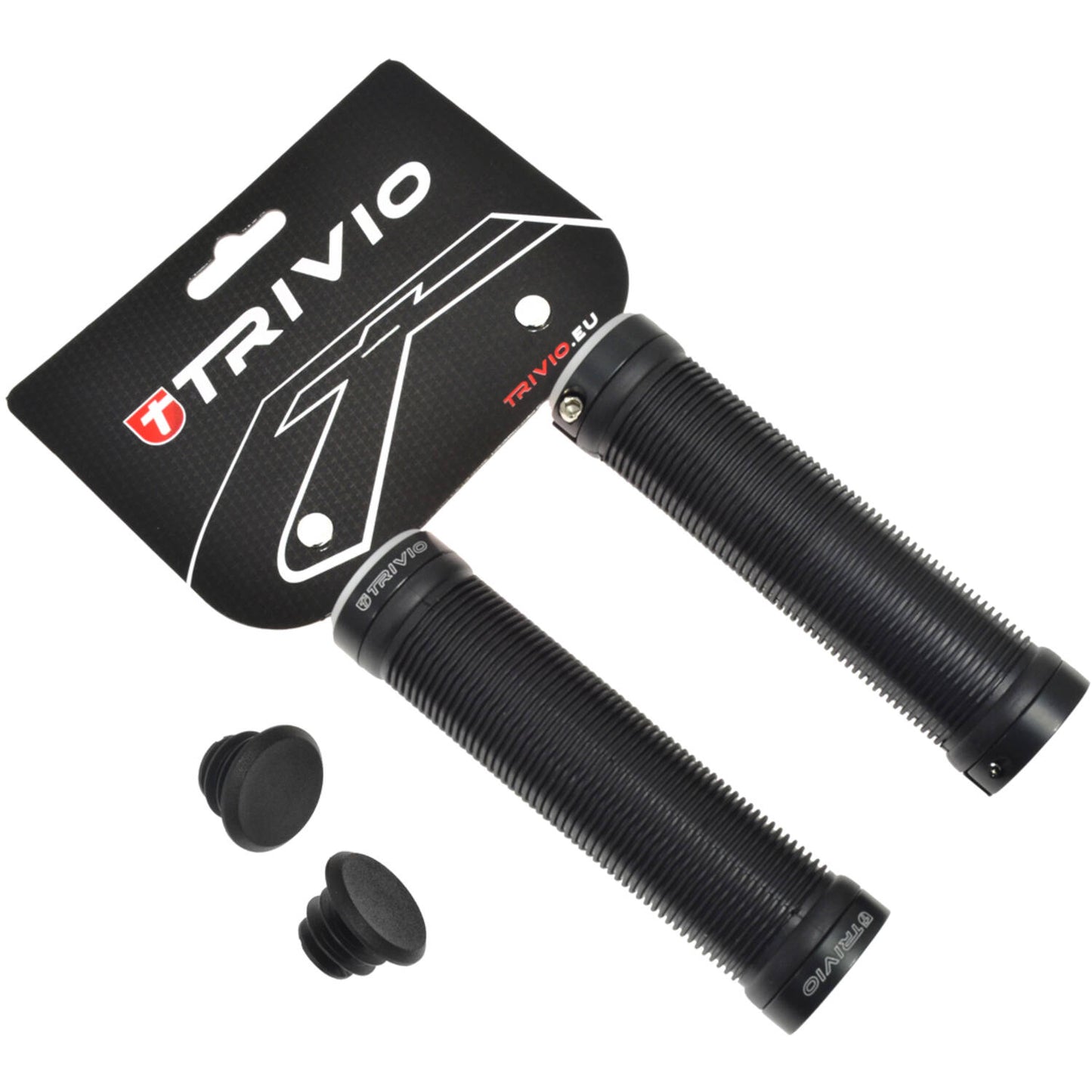 Trivio - maniglie bicicletta con impugnatura scanalata nera + lock-on nero
