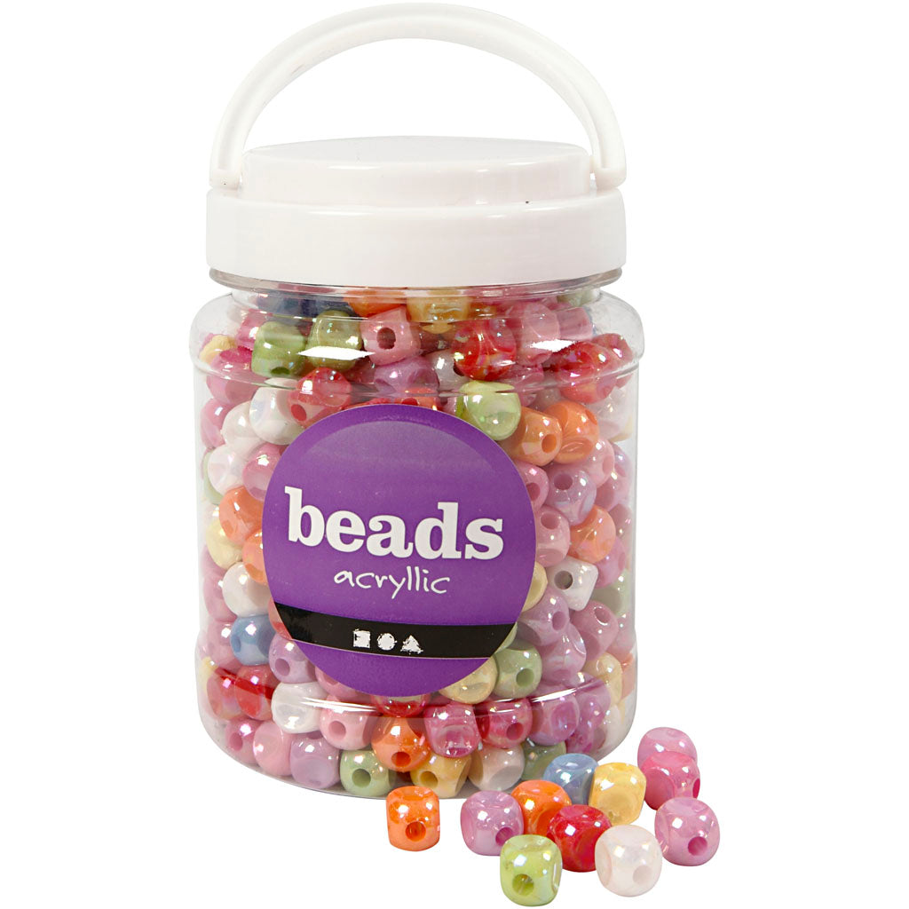 Perline per dadi dell'azienda Creativ, misura 10x10 mm, misura del foro 4 mm, ca. 520 pezzi, vari colori, 400 g, 700 ml 1 scatola