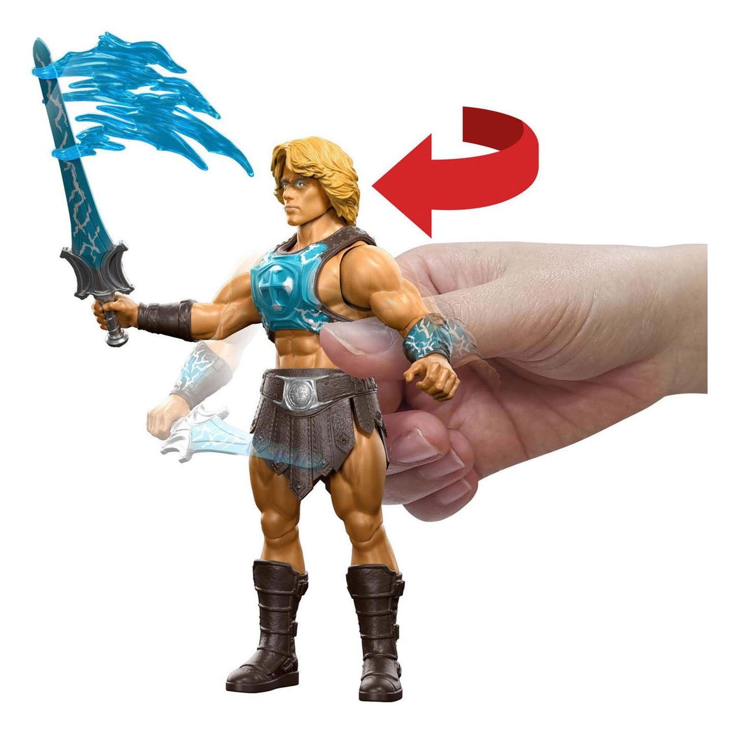 Personaggio del film Masters of the Universe 2026: He-Man con spada potenziata con funzione di rotazione e rilascio