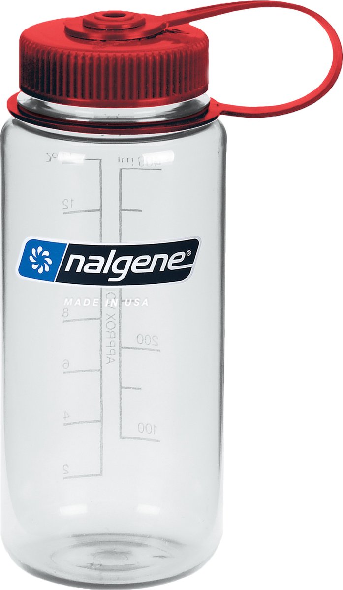 Nalgene - botella de boca ancha - botella para beber - botella de agua - a prueba de fugas - 500 ml - sin bpa - sustentable - tapa roja transparente