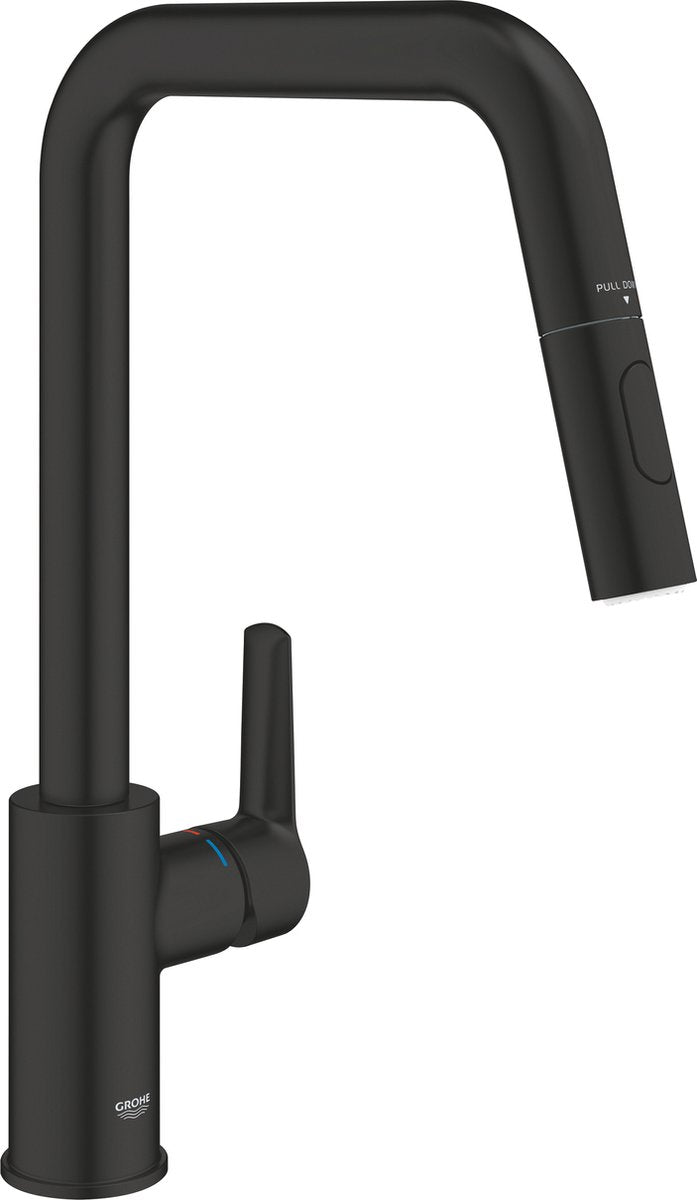 Rubinetto cucina Grohe Quickfix Start - con bocca estraibile - bocca alta - nero opaco