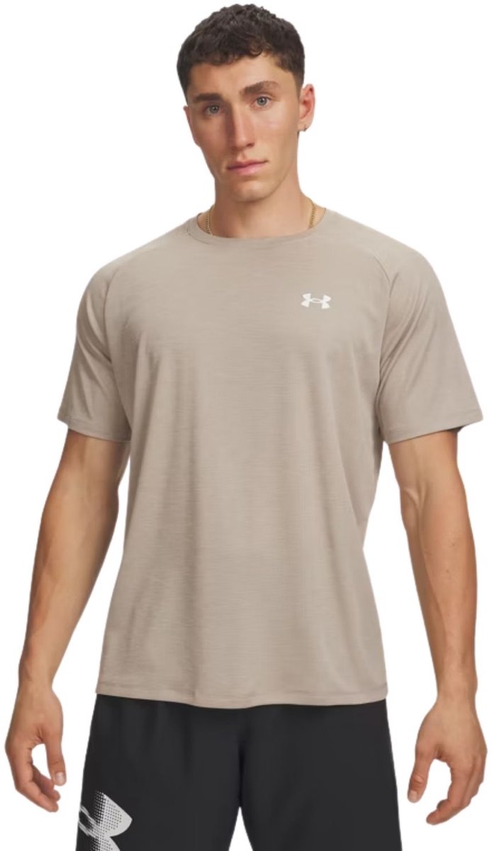 Maglietta sportiva da uomo Under Armour UA Tech testurizzata SS-BRN - Timberwolf Taupe - Nera