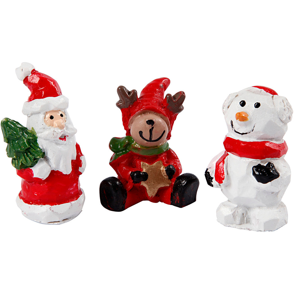Figuras en miniatura de Creativ Company, Papá Noel, reno y muñeco de nieve, h: 35 mm, l: 10 mm, 3 piezas 1 caja