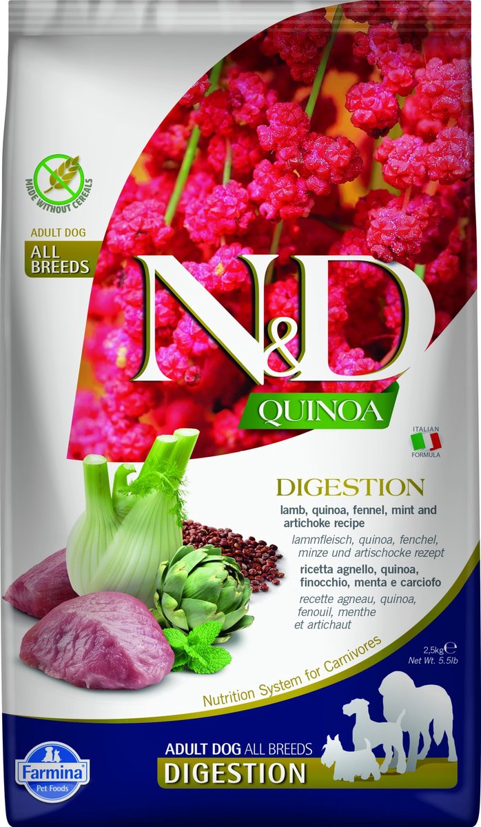Farmina n d grain free dog quinoa digestion adult lamb 2,5 kg - hond