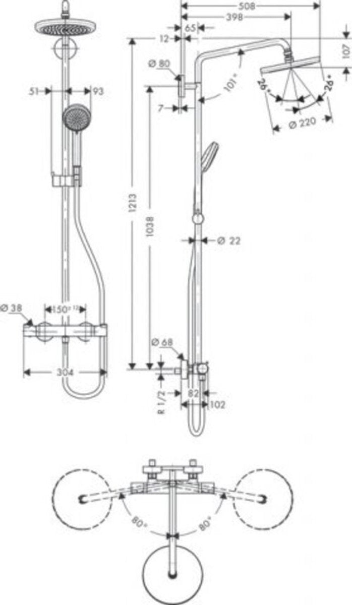 Hansgrohe croma showerpipe 220 1jet con termostato cromo
