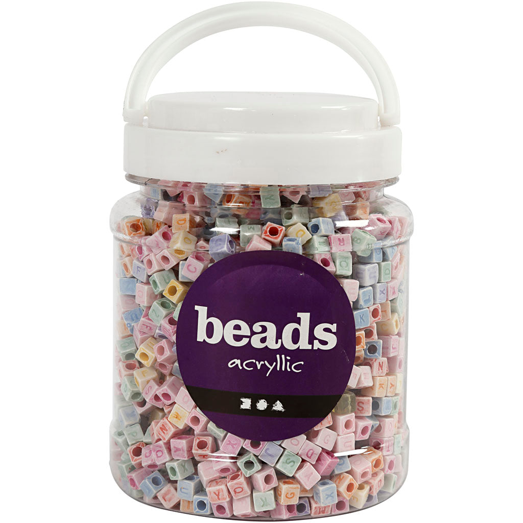 Perline con lettera aziendale Creativ, misura 6x6 mm, dimensione buco 3 mm, ca. 2300 pezzi, 500 g, 700 ml 1 scatola