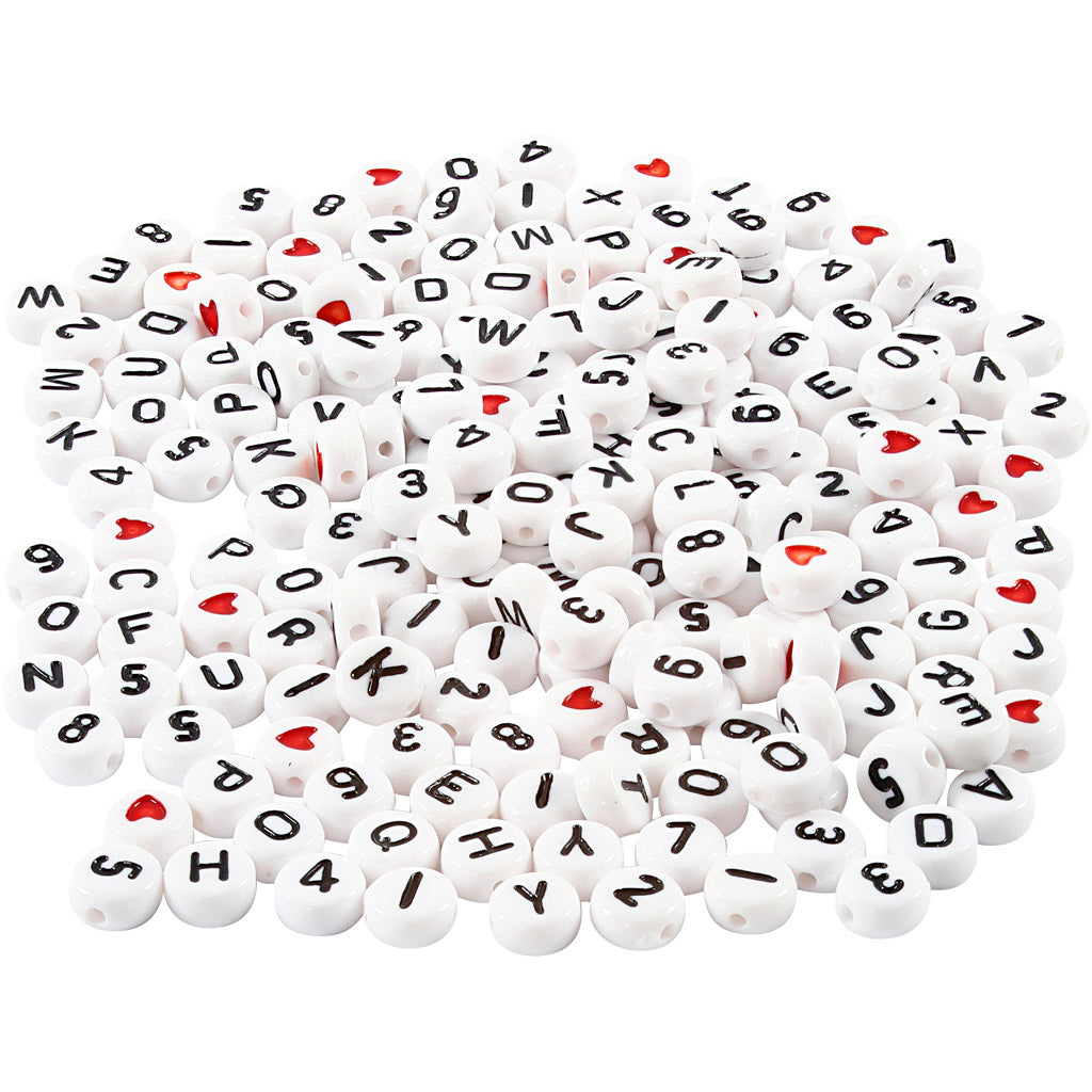 Perline con lettere aziendali Creative, misura 7 mm, misura del foro 1,2 mm, ca. 1500 pezzi, bianco, 200 g 1 scatola