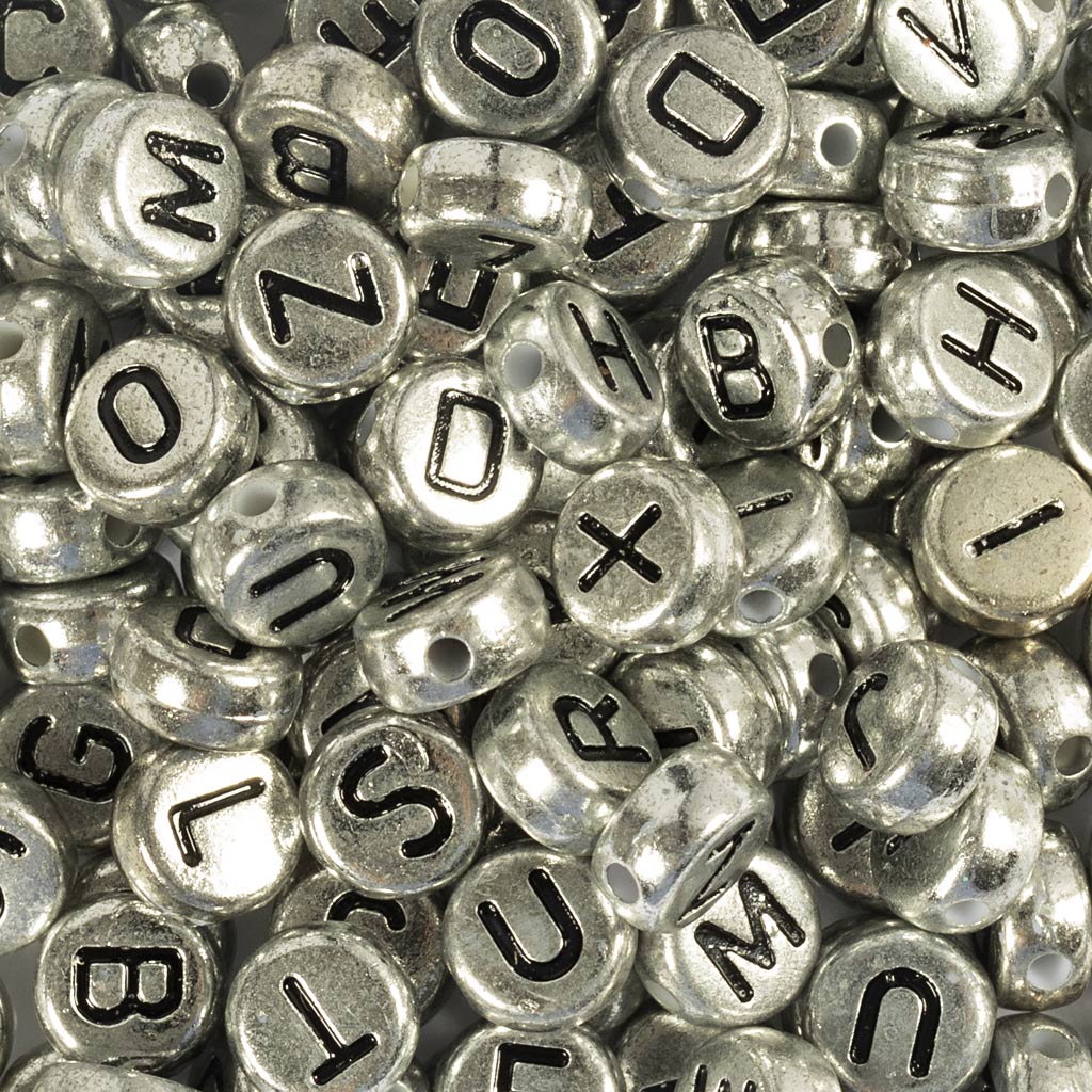 Perline con lettere dell'azienda Creativ, d 7 mm, dimensione del buco 1,2 mm, ca. 200 pieces, silver, 21 g 1 box