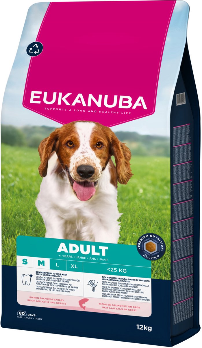 Eukanuba adult small medium breed - hondenbrokken - zalm gerst 12 kg