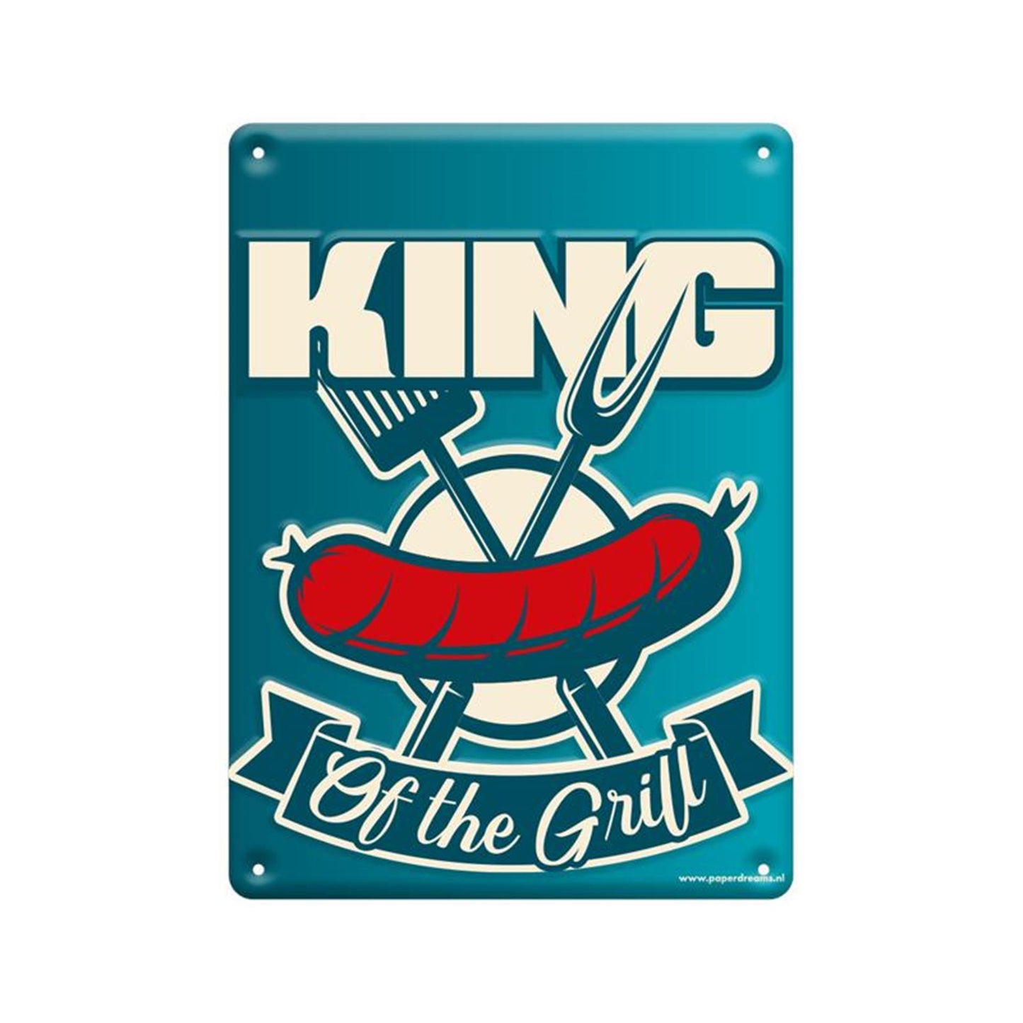 Cartel metálico con texto de Paperdreams - El rey de la parrilla
