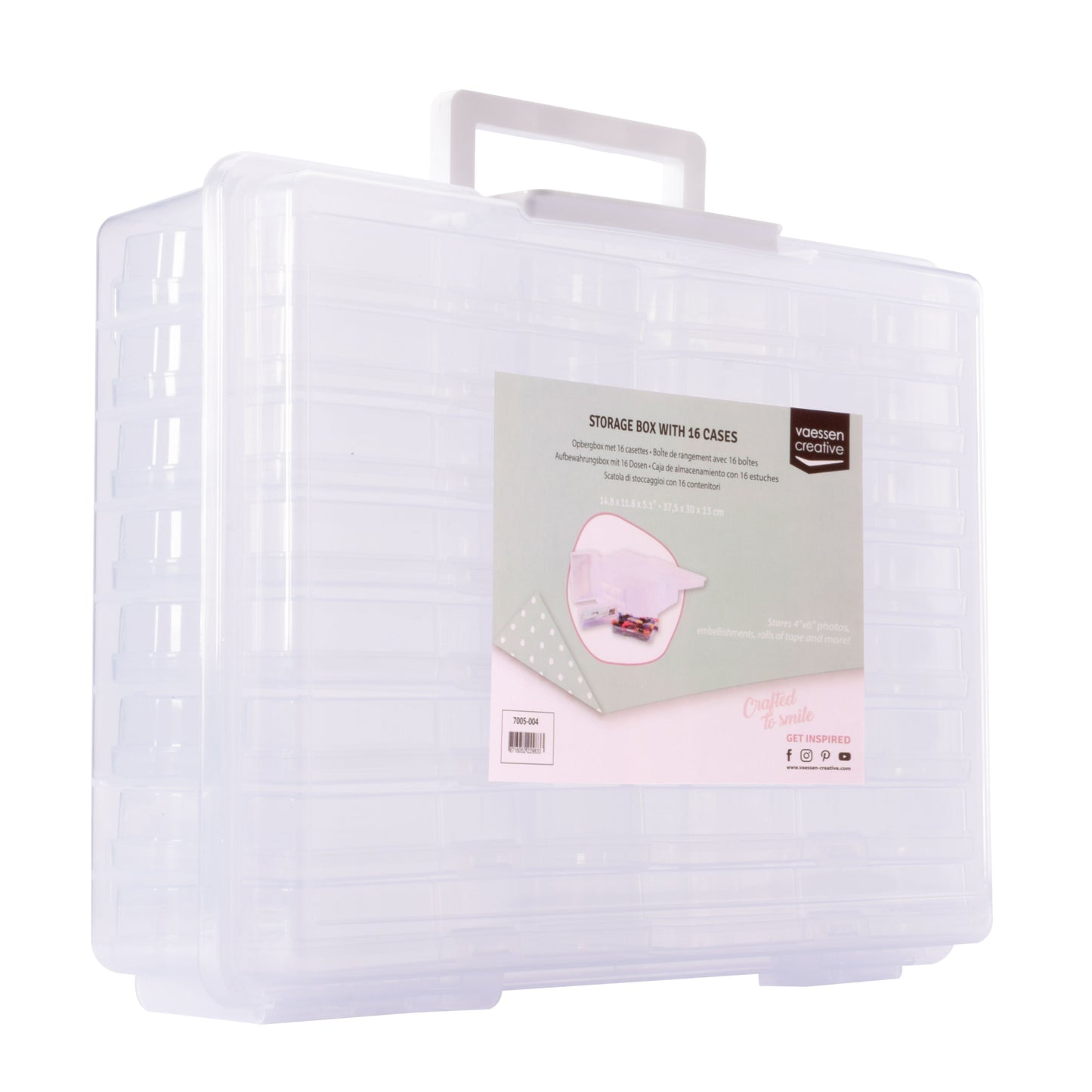 Vaessen creative • caja de almacenamiento con 16 casetes transparentes
