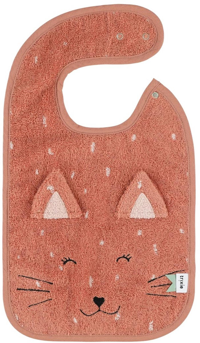 Bavaglino Trixie - signora. gatto - morbida spugna - 100% cotone biologico - con bottoni automatici - rosa