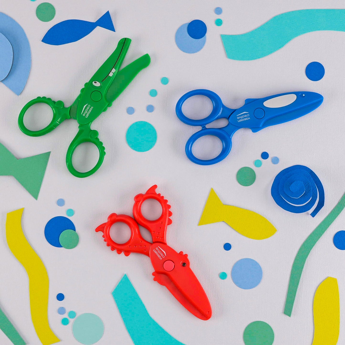 Vaessen creative • juego de tijeras para niños cangrejo ballena cocodrilo 3 piezas.