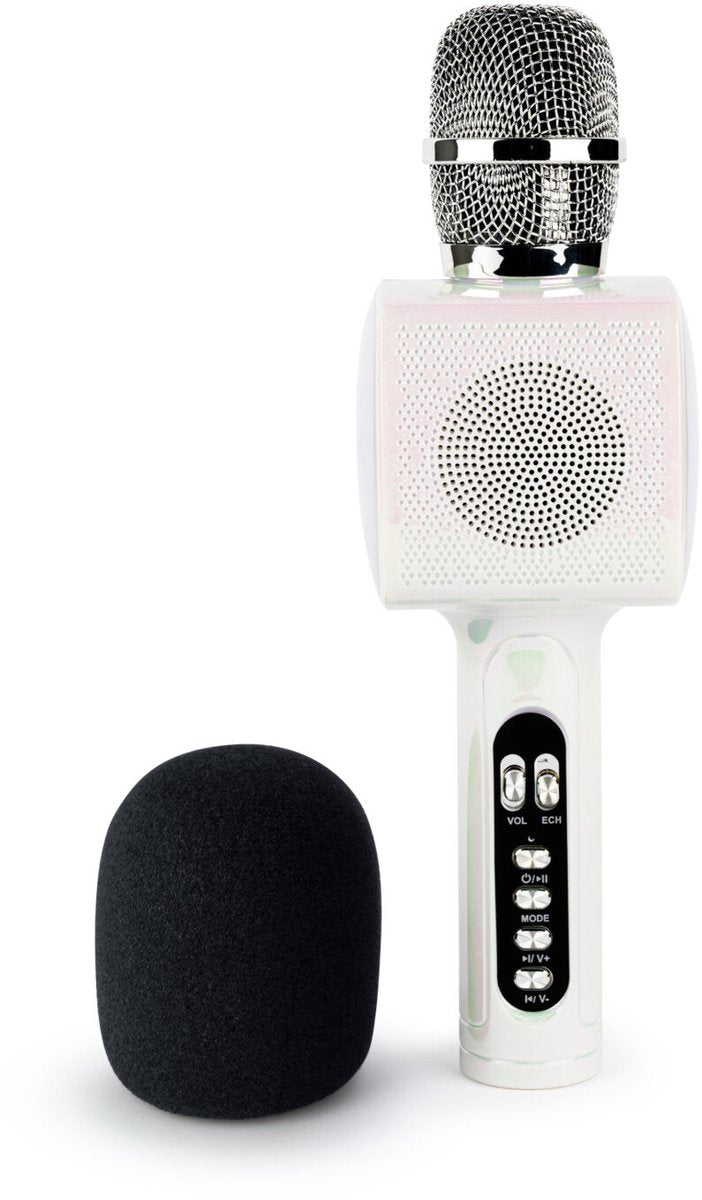 Microfono karaoke per feste Bigben per bambini - con LED + Bluetooth - bianco