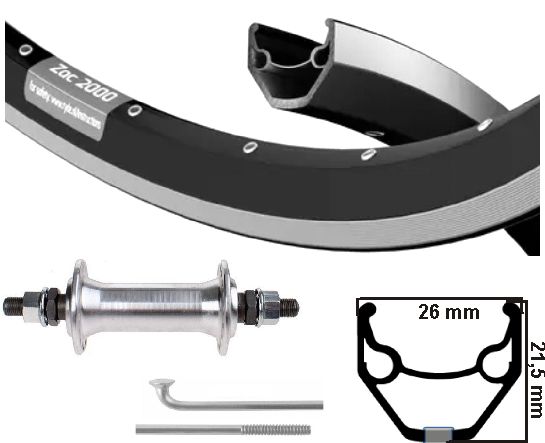 Rueda delantera KGS 28 pulgadas (622) Axis de plata negra Zac2000