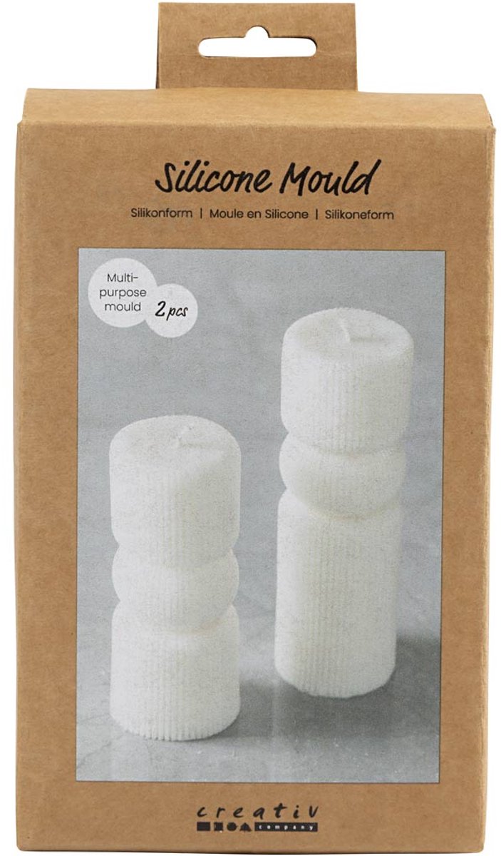Stampo silicone Creativ company, cilindro rigato con arco, h: 11+14 cm, p 4+4 cm, 2 pezzi 1 scatola