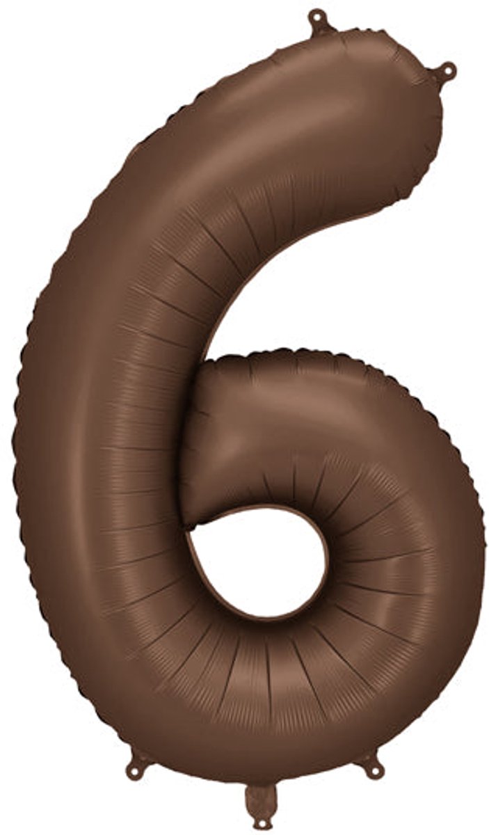 Partydeco folieballon nummer 6 in bruin 86cm