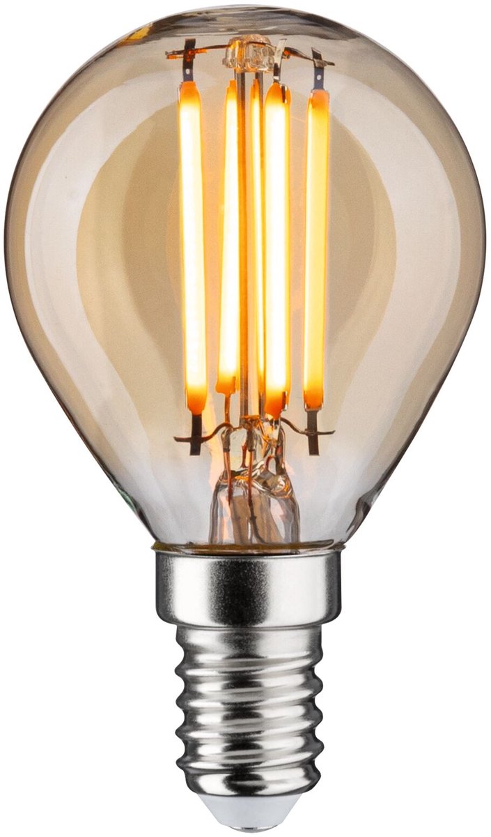 Paulmann 1879 Lámpara de bola LED de filamento 230 V 3-Step-Dim E14 3 Step Dim 450lm 4,9W 1800K regulable oro