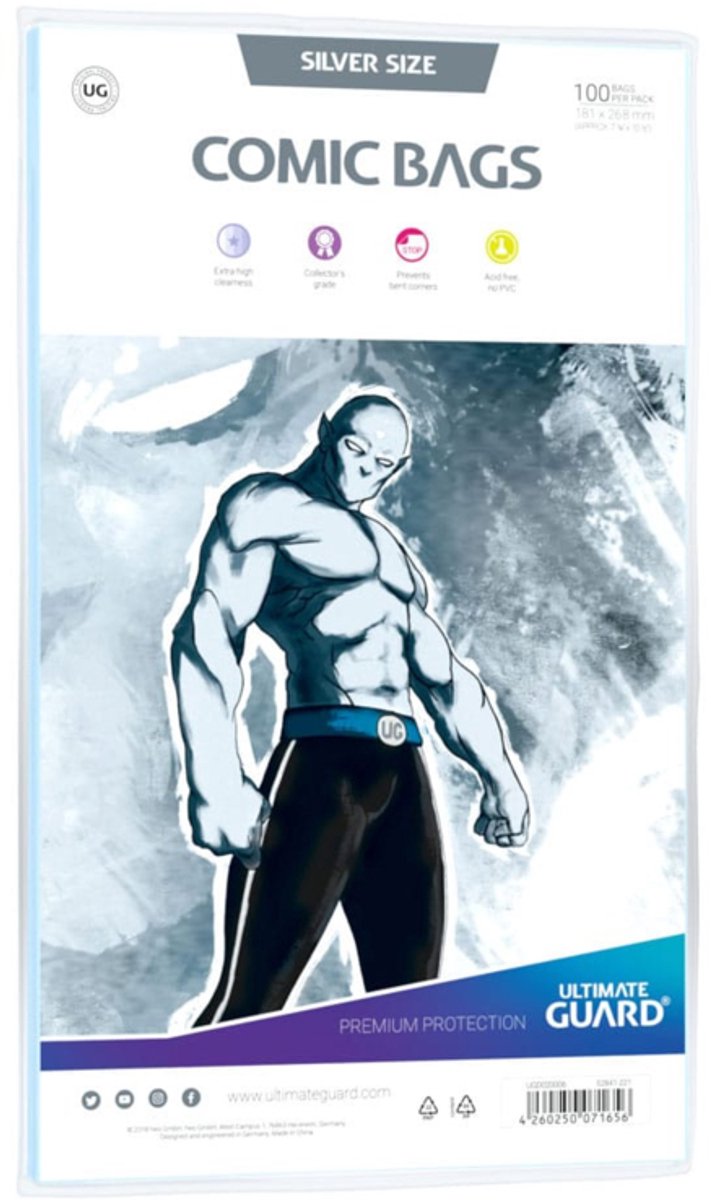 Bolsas de cómics Ultimate Guard estándar (100) - tamaño plateado
