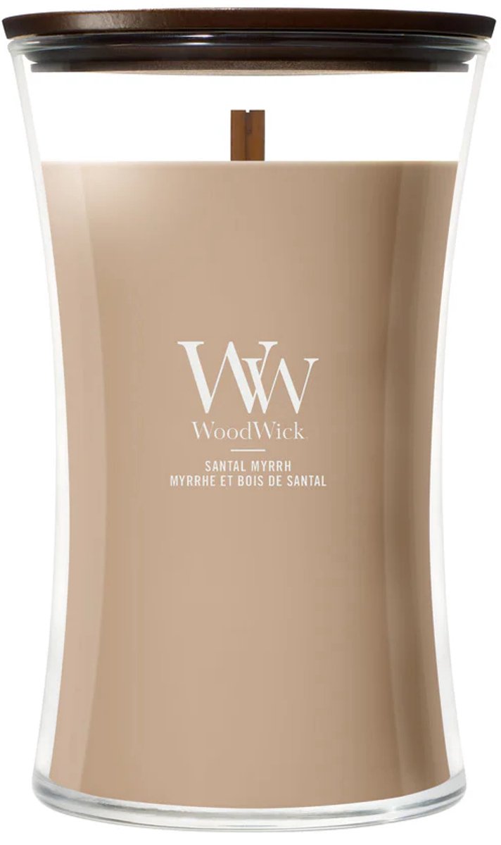 Vela perfumada grande Woodwick Hourglass - Mirra santal - 130 horas de combustión