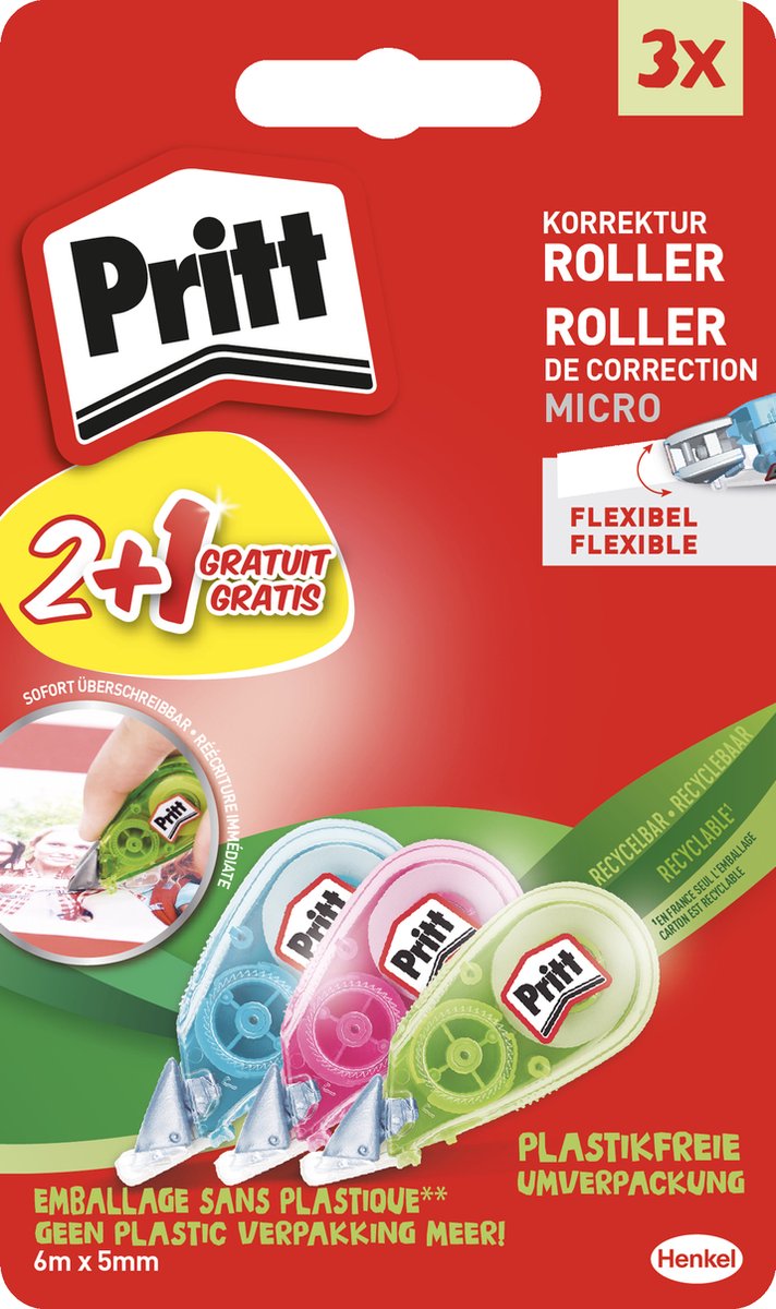 Pritt micro rodillo corrector 2uds+1regalo