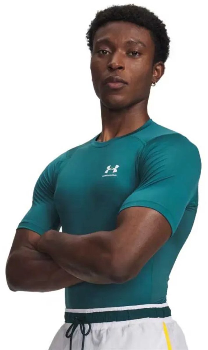 Under armour ua hg armour comp ss-grn heren sportshirt - rack groen - wit