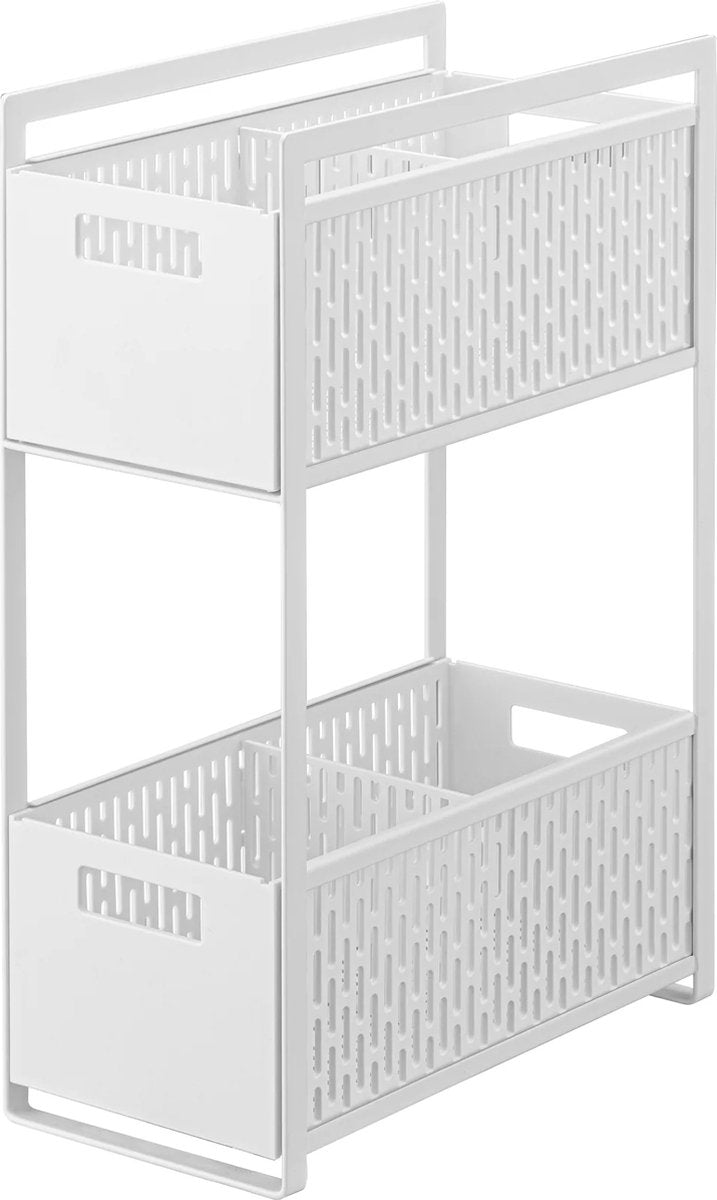 Scaffale da cucina Yamazaki con cestelli - 2 livelli - torre - bianco