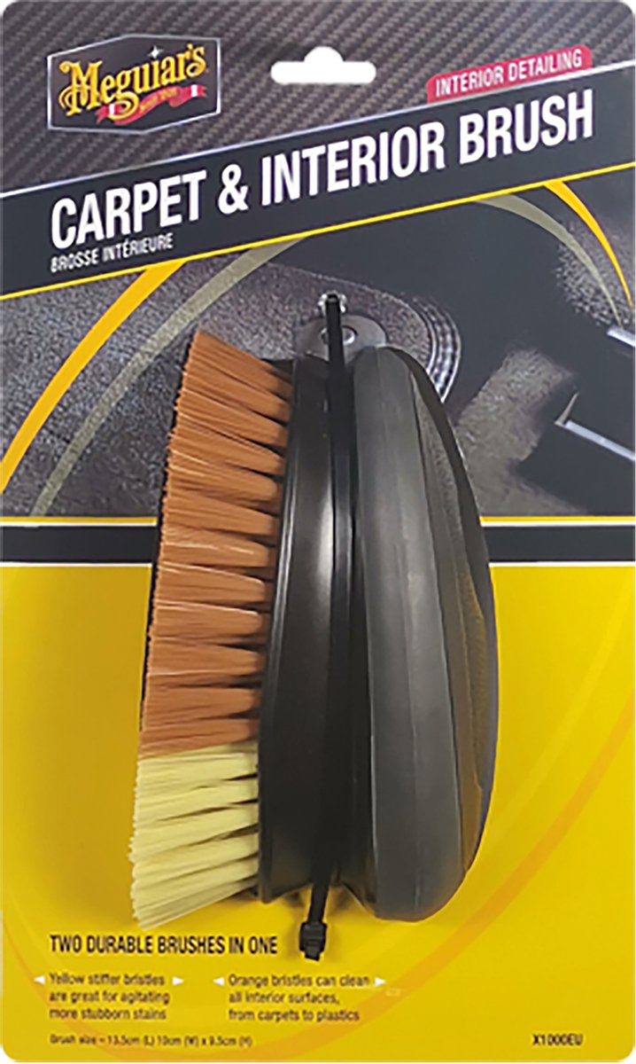 Meguiar's Cepillo interior para alfombras meguiar's - Cepillo para tapicería de coche 2 en 1 - Cepillo de limpieza interior - Mango ergonómico
