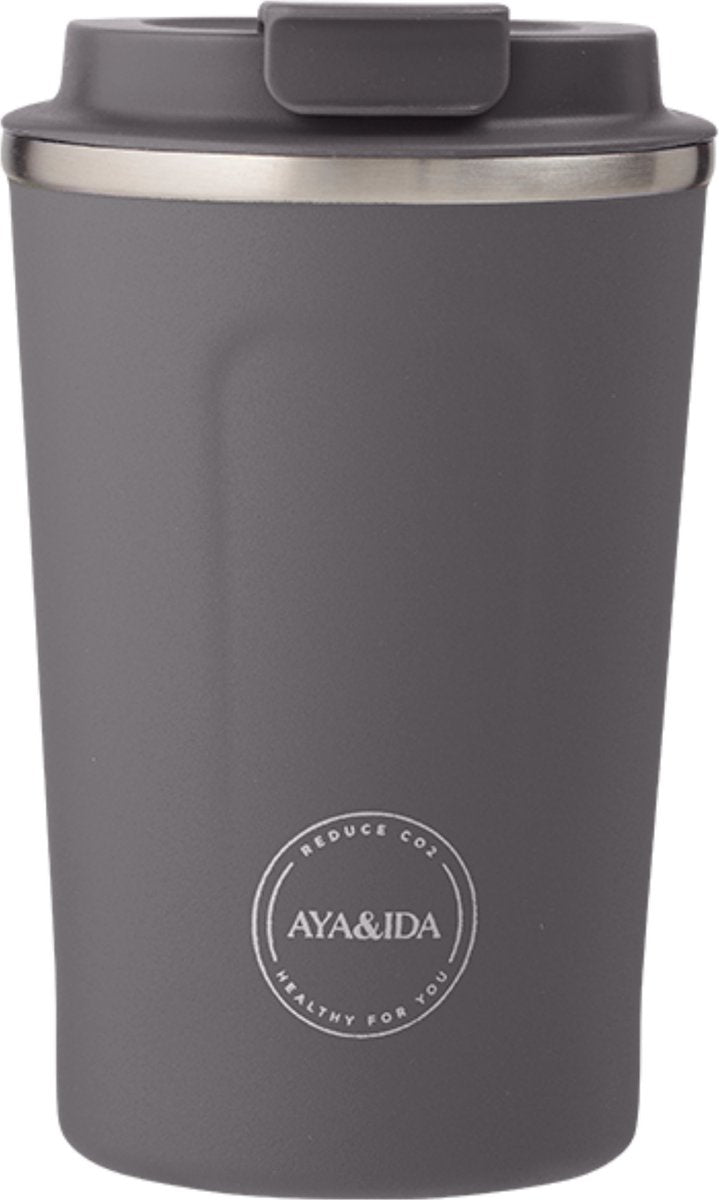 Aya ida aya ida - cup2go - thermosbeker - koffiebeker - coffee to go - reisbeker - meenemen - 380ml - dark grey