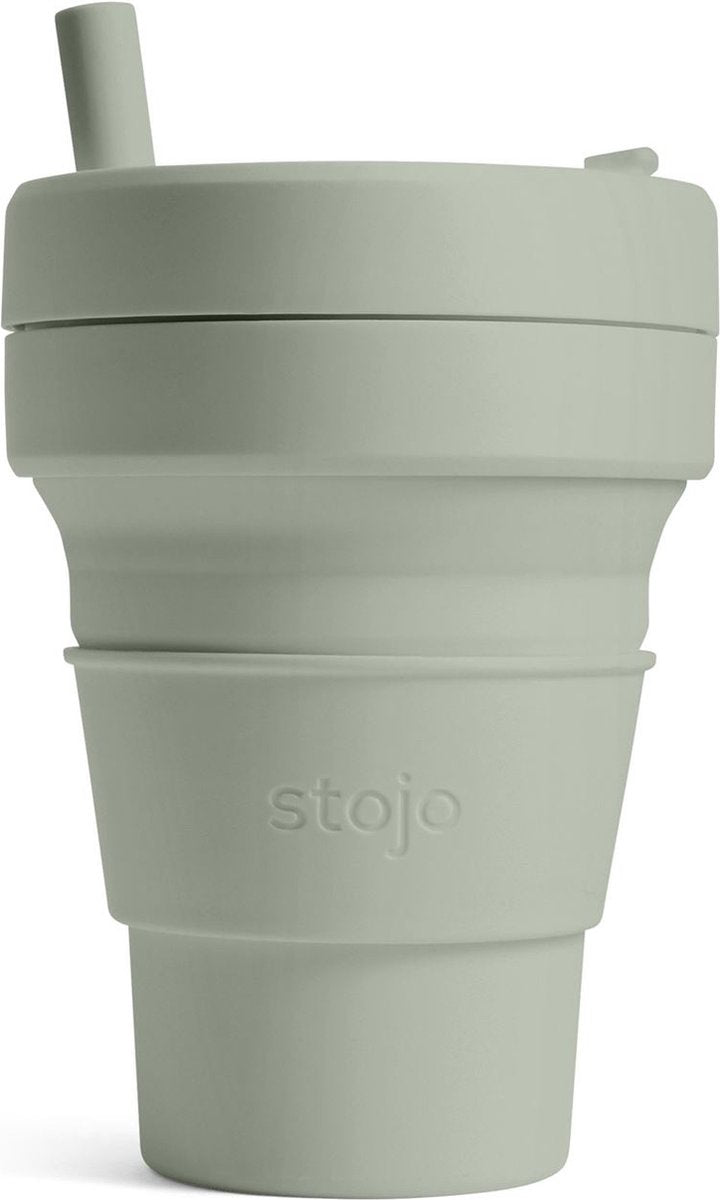 Stojo - biggie cup - tazza da tè e caffè - 470 ml - riutilizzabile - pieghevole - salvia