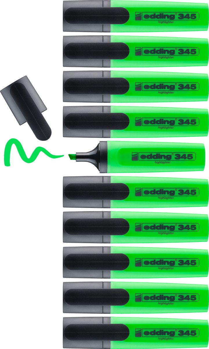 Edding 345 evidenziatore - verde chiaro - 10 evidenziatori - punta a scalpello 2-5 mm - ideale per evidenziare e accentuare in modo brillante frammenti di testo e note